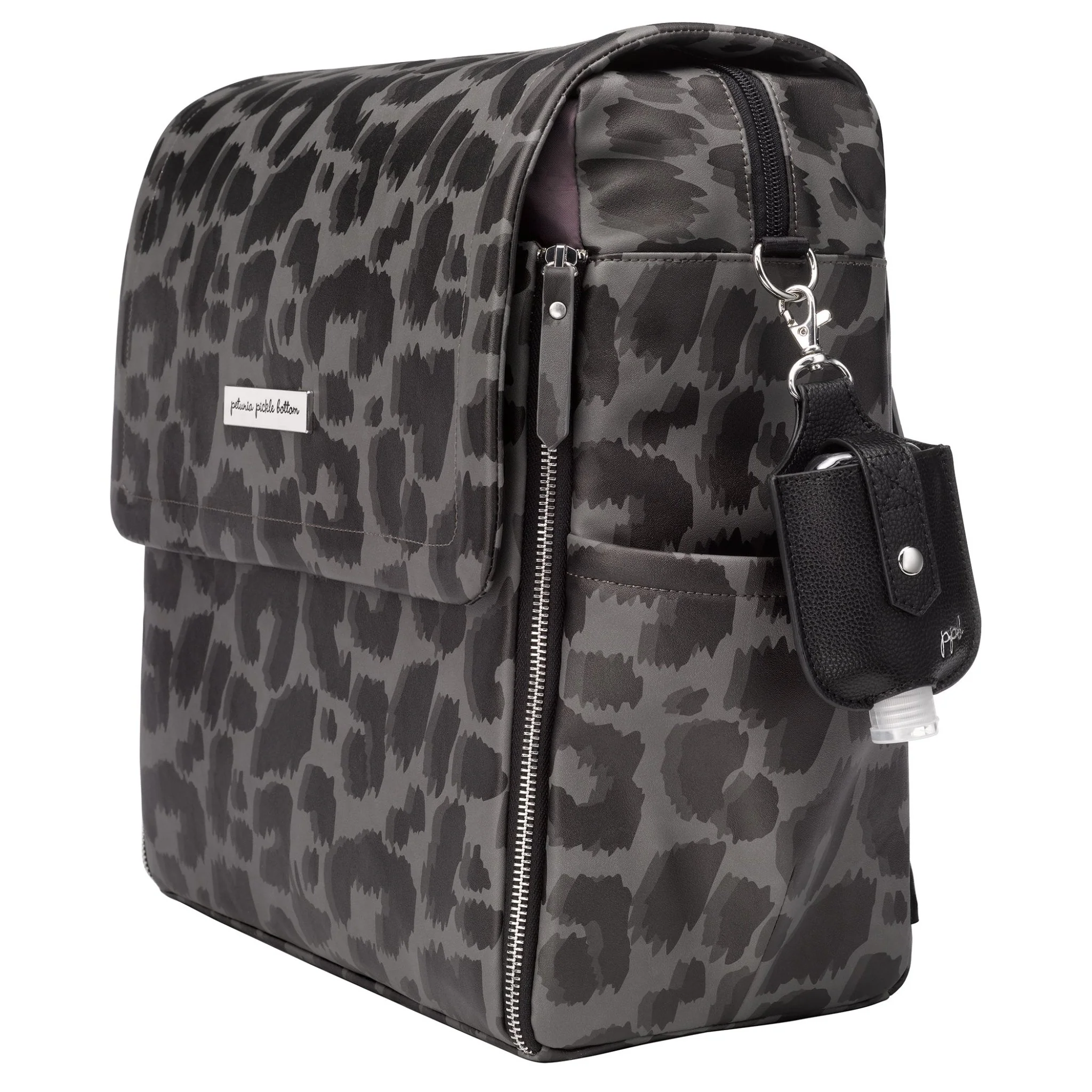 Clip & Clean Hand Sanitizer Pouch in Silver/Pebbled Black Leatherette - Image 3